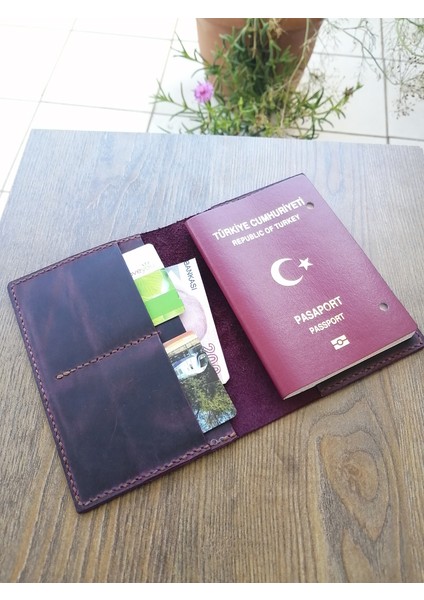 Pasaport Kılıfı Hakiki Deri Isimli Kişiye Özel Gerçek Deri Mor Camel Renkli MP33MOR