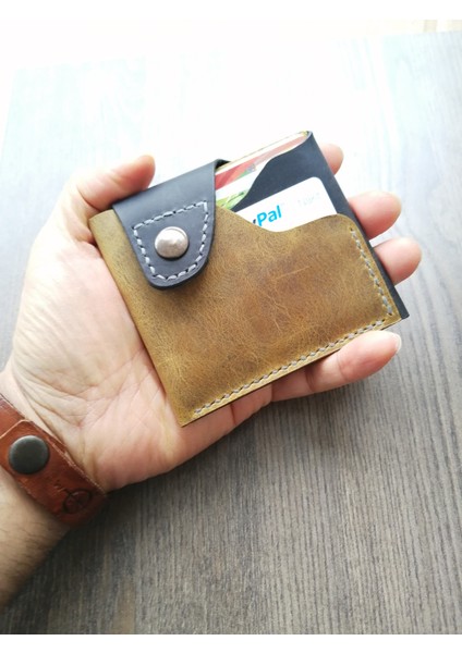 Hakiki Deri Kartlık Isimli Gerçek Deri Minimal Kartlık Vintage Koyu Sarı Siyah MK50 modelleri