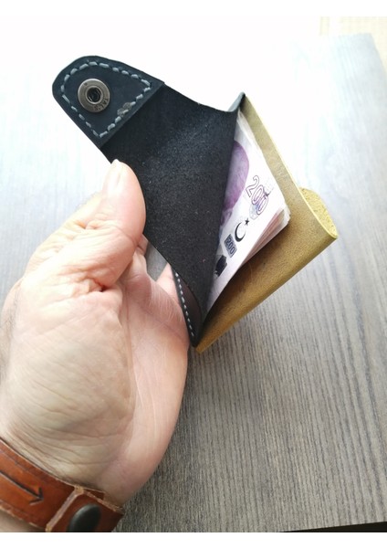 Hakiki Deri Kartlık Isimli Gerçek Deri Minimal Kartlık Vintage Koyu Sarı Siyah MK50 fırsatları
