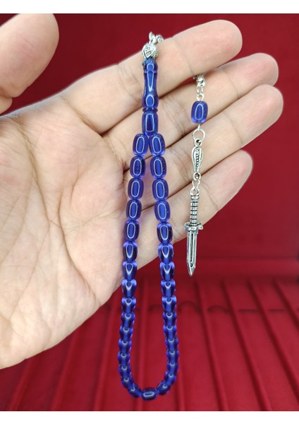 ATEŞ KEHRİBAR TESBİH BİLEK - BÜROKRAT BOY LACİVERT RENK T-877