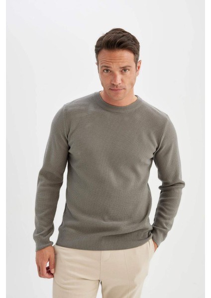 Standart Fit Normal Kesim Pamuklu Bisiklet Yaka Triko Kazak A5181AX24AU