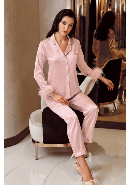 Imaj 2250 Pudra Renk Saten 2li Pijama Takım