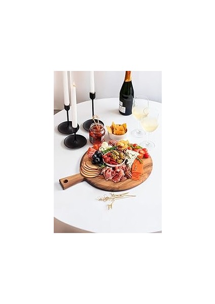 Akasya Saplı Yuvarlak Sunum ve Kesme Tahtası - Akasya Peynir Sunum Tahtası 40 * 31 * 1.5cm