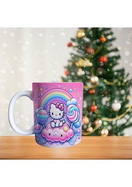 Hello Kitty - Bulutlar Üstünde Çizgi Film Temalı Porselen Kupa