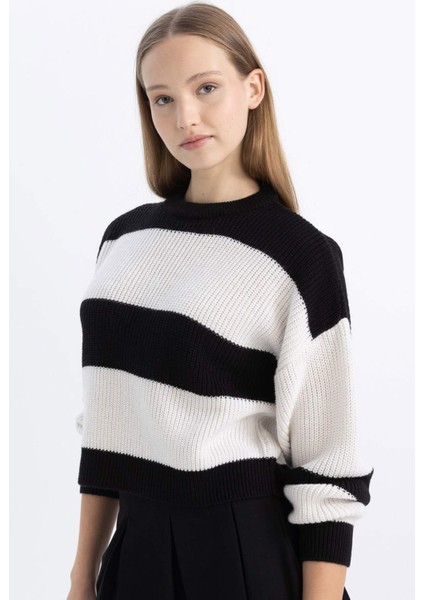 Coool Oversize Geniş Kalıp Bisiklet Yaka Çizgili Triko Kazak X4931AZ24WN