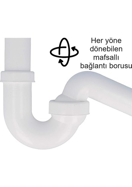Yer Kazandıran Çift Gözlü Evye Sifonu, Iki Evye Için, Süzgeçsiz, Evye Dolabında Çekmecesinde Evye Altında Duvara Bitişik Montajlı Koku Önleyici S Sistemi Çamaşır Bulaşık Makinesi Giderli