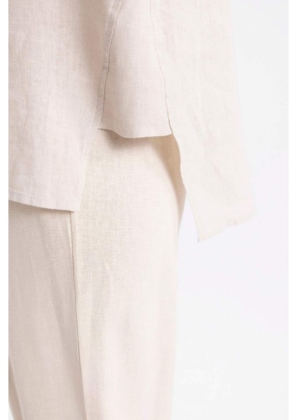 Relax Fit Keten Uzun Kollu Gömlek Tunik C5634AX24SM