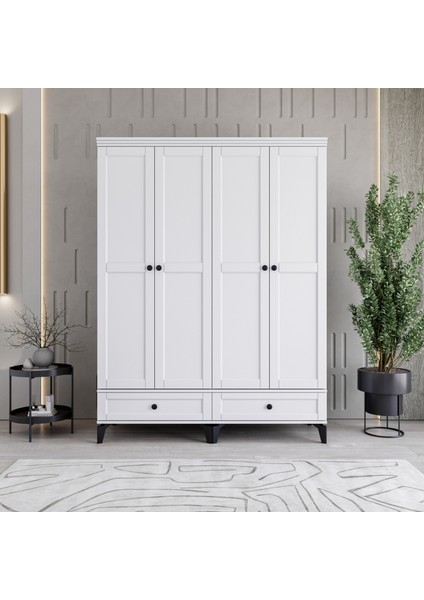 Silva 4 Kapaklı Çekmeceli Gardırop Tamamı MDF (Beyaz)