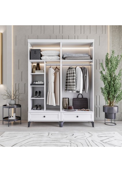Silva 4 Kapaklı Çekmeceli Gardırop Tamamı MDF (Beyaz)