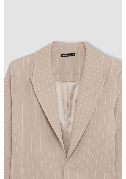 Oversize Geniş Kalıp Ceket Yaka Keten Karışımlı Blazer Ceket C6243AX24SM