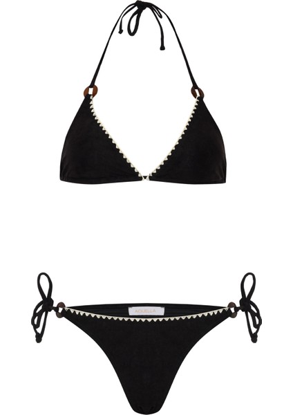 Süet Dokulu Siyah Üçgen Bikini Takım