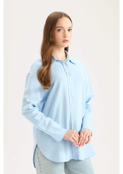 Relax Fit Keten Uzun Kollu Tesettür Gömlek Tunik C3122AX24SM