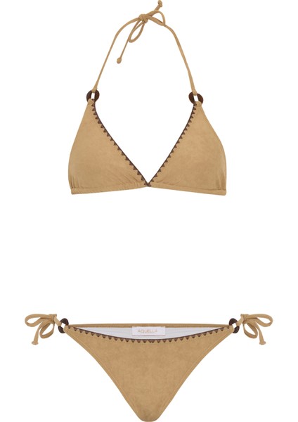 Süet Dokulu Camel Üçgen Bikini Takım