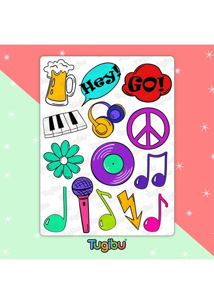 Rock Müzik Sticker Seti, Müzik Temalı Sticker Seti, 28 Adet Rock Etiket modelleri