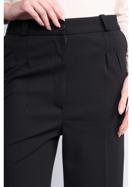 1044 Siyah Kadın Yüksek Bel Bol Paça Palazzo Skuba Likralı Kumaş Pantolon modelleri