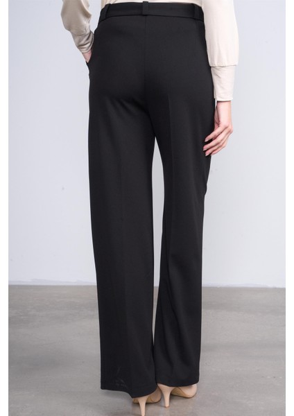 1044 Siyah Kadın Yüksek Bel Bol Paça Palazzo Skuba Likralı Kumaş Pantolon fırsatları