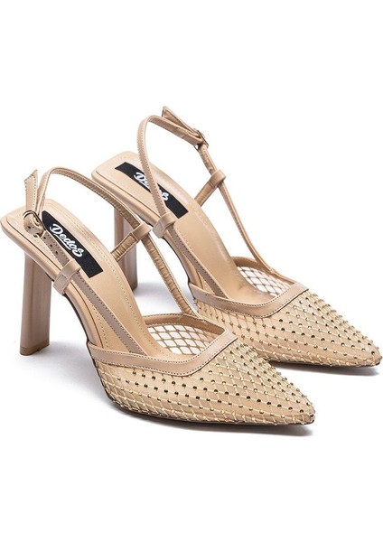Kadın Sivri Burun Yüksek Topuklu Taşlı Dantel Ayakkabı 510