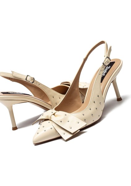 Kadın Stiletto Sivri Burun Arkası Açık Zımba Detaylı Topuklu Ayakkabı 260