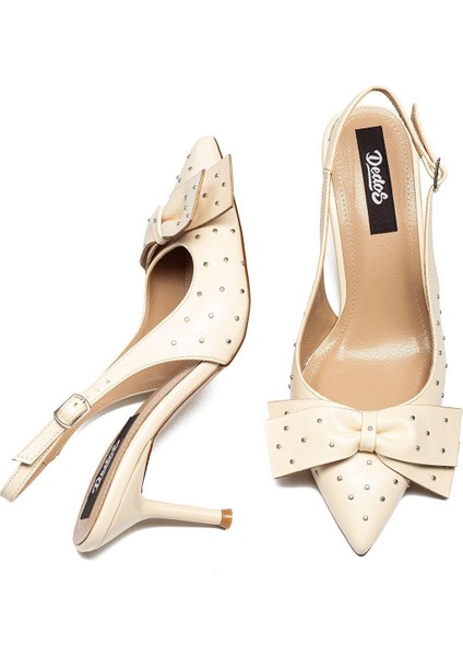 Kadın Stiletto Sivri Burun Arkası Açık Zımba Detaylı Topuklu Ayakkabı 260 fiyatları