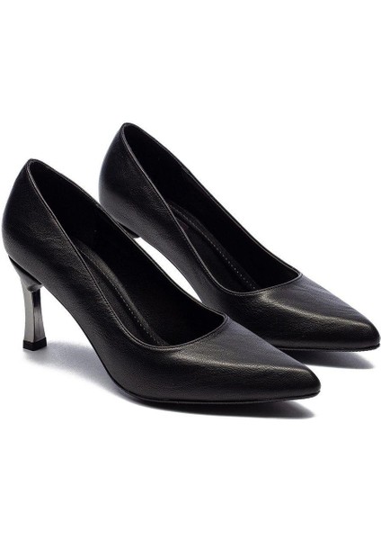 Kadın Sivri Kırışık Royal Kalın Yüksek Topuklu Stiletto Ayakkabı 225