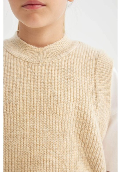 Kız Çocuk Bej Bisiklet Yaka Triko Süveter A2894A824AU