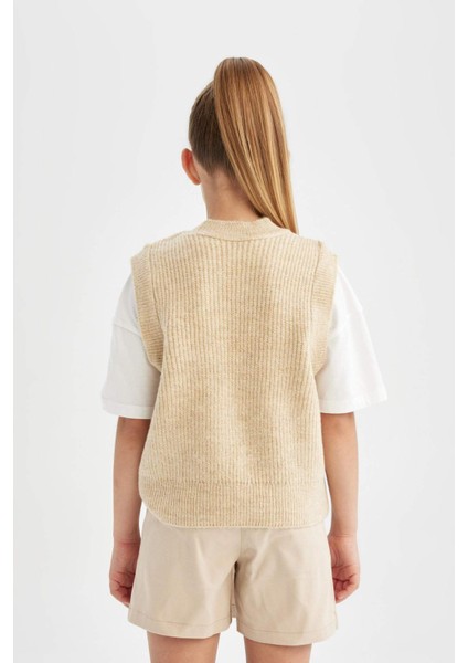 Kız Çocuk Bej Bisiklet Yaka Triko Süveter A2894A824AU