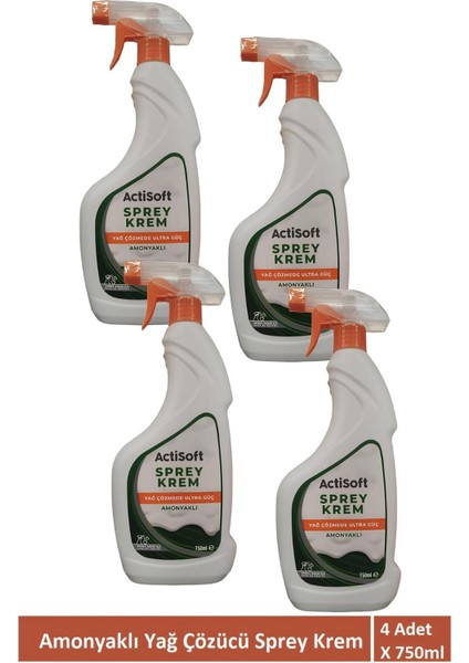 Amonyaklı Yağ Çözücü Sprey Krem 4 Adet x 750 ml