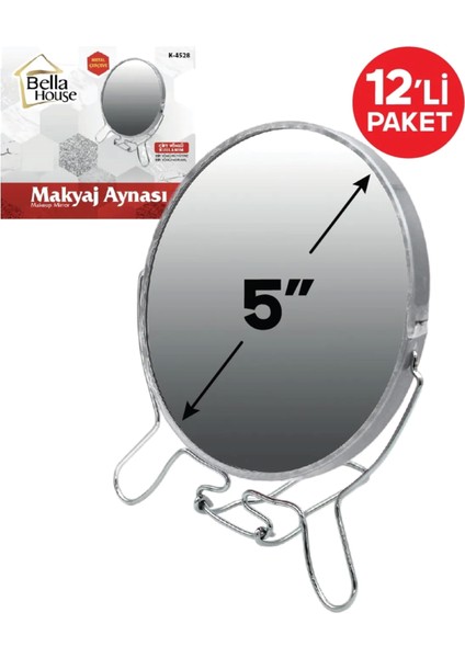 Çift Yönlü Büyüteçli Makyaj Aynası Gri 5" K-4504 12LI Paket