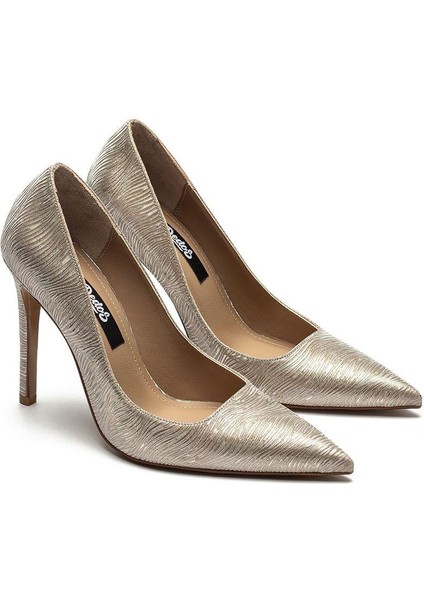 Kadın Sivri Burun Parlak Simli Ince Yüksek Topuklu Stiletto Ayakkabı 4100