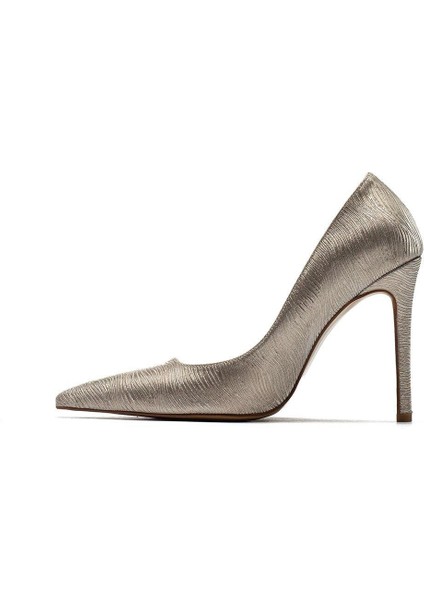 Kadın Sivri Burun Parlak Simli Ince Yüksek Topuklu Stiletto Ayakkabı 4100 modelleri