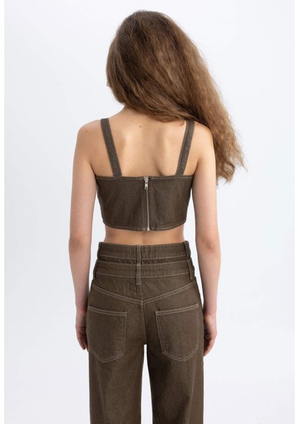 Kalın Askılı Crop Korse Jean Bluz C5695AX24SP