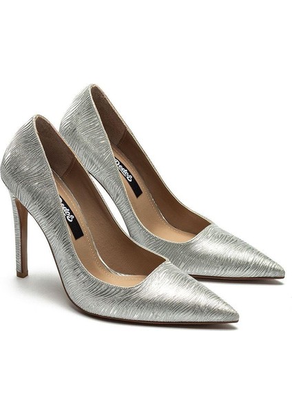 Kadın Sivri Burun Parlak Simli Ince Yüksek Topuklu Stiletto Ayakkabı 4100