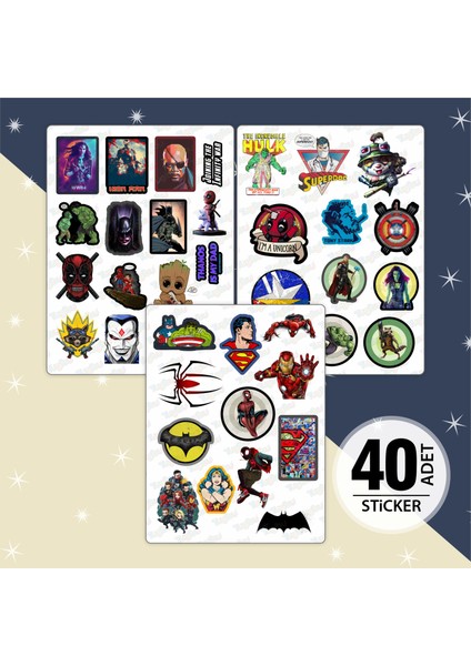 Marvel Sticker Seti, Süper Kahramanlar Sticker Seti, 40 Adet Marvel Etiket