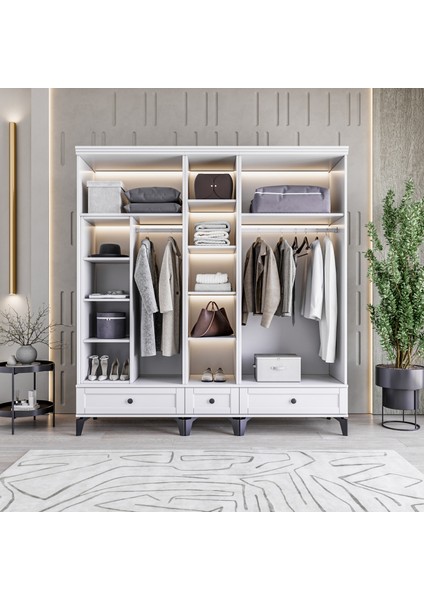 Silva 5 Kapaklı Çekmeceli Gardırop Tamamı MDF (Beyaz)