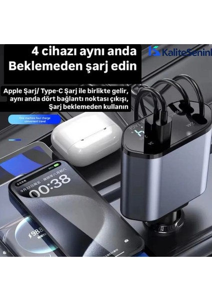 Ultra Akıllı 66W Araç Şarj Cihazı | 4 Cihazı Aynı Anda Şarj Et, Kablo Karmaşasına Elveda! fiyatları