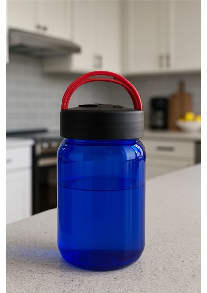 Orta Boy Kapaklı Cam Erzak Kavanozu Saklama Kabı Kulplu ve Kapaklı Mavi Cam Kavanoz 19 cm 1 Litre fiyatları