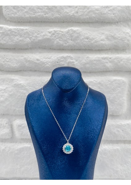 Aquamarin Taşlı Pırlanta Montür Kadın Gümüş Kolye fırsatları