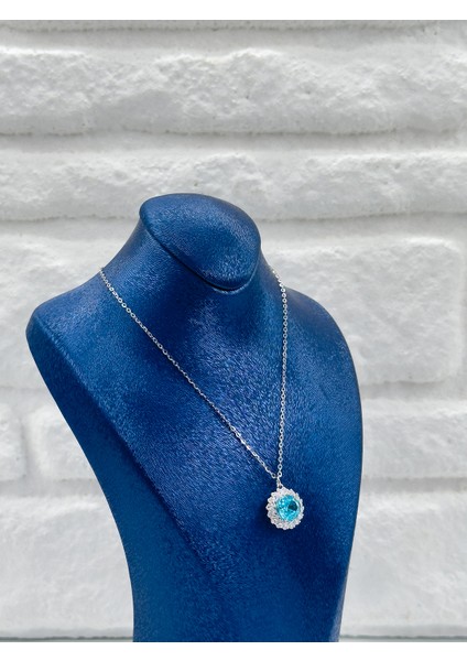 Aquamarin Taşlı Pırlanta Montür Kadın Gümüş Kolye indirimleri
