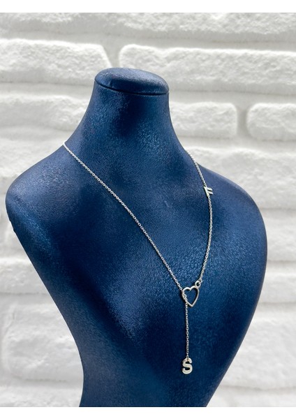Isme Özel Kalpli Harfli Tasarım Kadın Gümüş Kolye - Harfli Kolye