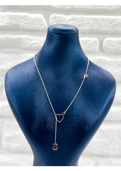 Isme Özel Kalpli Harfli Tasarım Kadın Gümüş Kolye - Harfli Kolye modelleri