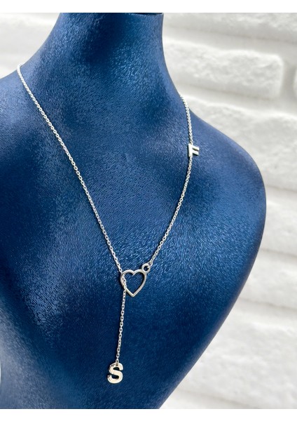 Isme Özel Kalpli Harfli Tasarım Kadın Gümüş Kolye - Harfli Kolye fırsatları