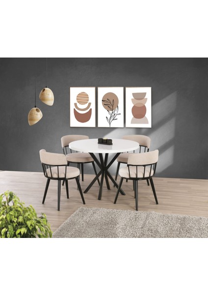 Beyaz Highgloss Ahtapot Metal Ayak Istanbul Sandalye Soft-03 100*100 Pota Sabit Masa Takımı