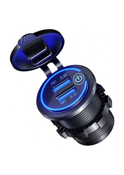 12 V/24 V Qc3.0 USB Hızlı Araç Şarj Soketi Dokunmatik Anahtarılı
