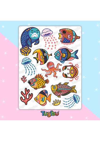 Deniz Canlıları Sticker Seti, Balık ve Ahtapot Sticker Seti, Balıkçı ve Av Temalı Sticker, 33 Adet Deniz Canlıları Etiket modelleri