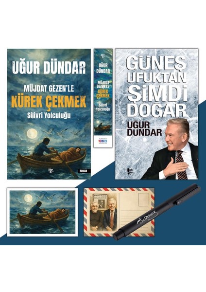 Müjdat Gezenle Kürek Çekmek - Ayraç - Kartpostal ve Güneş Ufuktan Şimdi Doğar - Atatürk Imza Baskılı Kalem