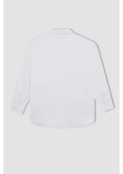 Kız Çocuk Oversize Geniş Kalıp Poplin Basic Düz Uzun Kollu Beyaz Okul Gömleği C7482A824AU