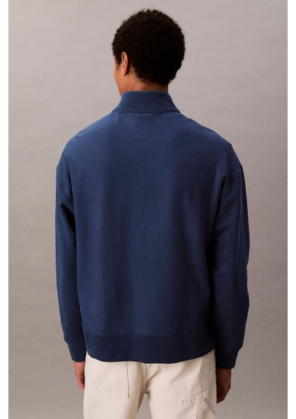 Erkek Yarım Fermuarlı Logolu Sweatshirt - Mavi fiyatları