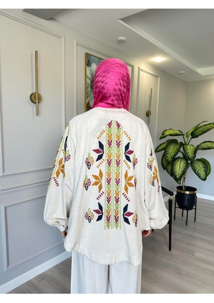 Keten Nakış Işlemeli Kimono