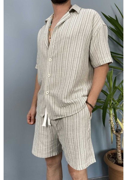 Oversize Gömlek Şort Keten Takım