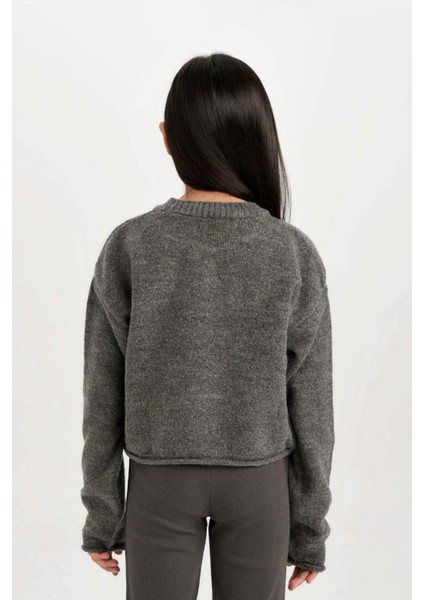 Kız Çocuk Standart Fit Bisiklet Yaka Basic Düz Triko Kazak C6908A824AU